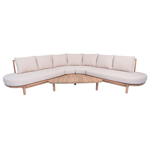 Christopher Knight Home Gemsy 118" Acacia Wood Outdoor Patio Furniture Set with Cushion, Outdoor Half Moon Curved Sectional Sofa Set with Coffee Table, Patio Sectional Sofa Set, Beige+Light Teak by Christopher Knight Home - Used condition - Image 4