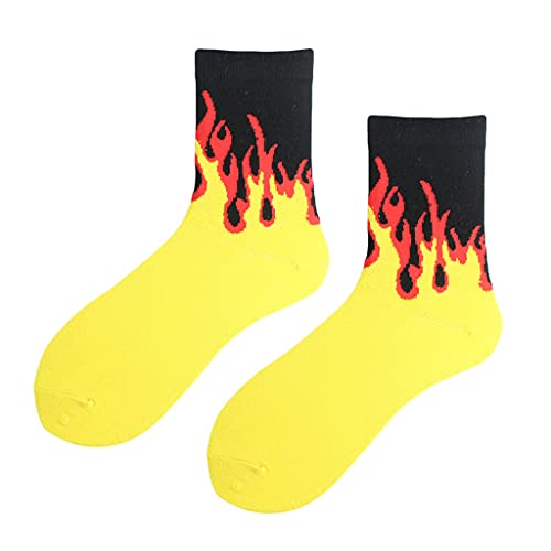 Soft Warm Hosiery, Unisex Flame Print Socks Hip Hop Contrast Color Skateboard Hosiery2