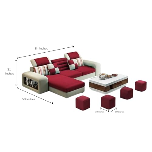 Image of Travis Luxury 8 Seater L Shape Sofa for Living Room Red & Cream LHS | Premium Sofa Set 8 Seater | L Shaped Sofa with Ottoman for Bedroom House Decor