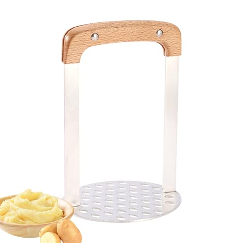 Triturador de patatas - Machacador de cocina de acero inoxidable 430 con mango de madera de acacia, resistente a la deformación, fácil desmontaje, triturador de verduras antiadherente para purés de