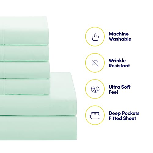 King Size Comforter Set with Sheets - 7-Piece Bedding Collection - 1 Comforter, 1 Fitted Sheet, 1 Flat, 4 Pillowcases - Deep Pocket - Soft & Breathable Premium Quality - Ideal for All Seasons, Mint