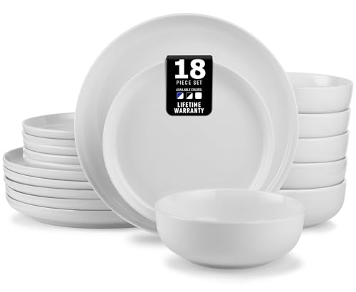 Image of Zulay Kitchen Nova Porcelain Dinnerware Set, Service For 6 - Chip & Scratch Resistant White Plates And Bowls Sets - Microwave & Dishwasher Safe - White