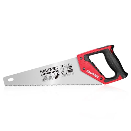 HAUTMEC Fuchsschwanz Säge 350mm (14'), 11 TPI Handsäge für Holz, Laminat & PVC, Feinschnitt Holzsäge mit dreifach geschliffenen Zähnen, Profi Hand Saw für Tischler