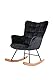 byLIVING Schaukelstuhl Richie/gepolsterter Relax-Sessel/Samt Bezug schwarz mit Steppung/Metall-Gestell matt schwarz/Kufen aus Buche/Wippstuhl/Schwingsessel/B 72, H 92, T 92 cm