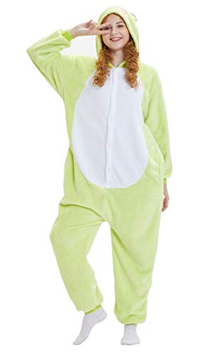 Unisex Pyjamas Grenouillère Cosplay Combinaison Animal Costume Onesie Halloween Déguisement Noël Fête Vêtements (Grenouille, S) Cover
