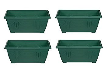 4 Venetian Window Box Trough Planters Small 40cm Plastic Plant Pot Forest Green