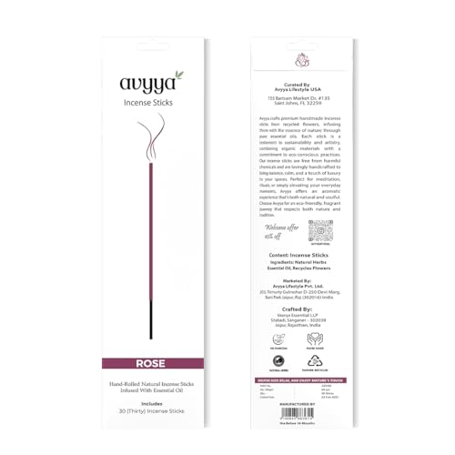 Avyya Hand Rolled Incense Sticks, Charcoal-Free, Recycled Flowers – Perfect