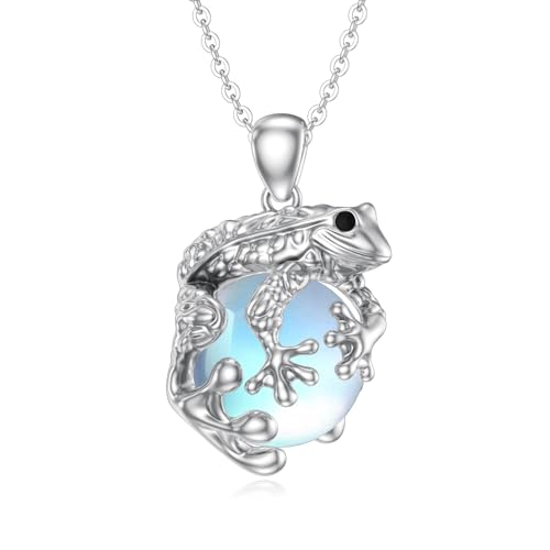 YAFEINI Collier avec Pendentif Chat/Panda/Vache/Bouledogue en Argent Sterling avec Pierre de Lune Excellent Cadeau pour Les Femmes et Les Filles (Grenouille)