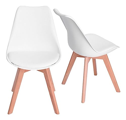 Habita The Shop – Set de 2 Sillas Eames – Asiento Acolchonado – Patas de Madera – Ergonómica y Cómoda – Diseño Minimalista – Sillas para Comedor...