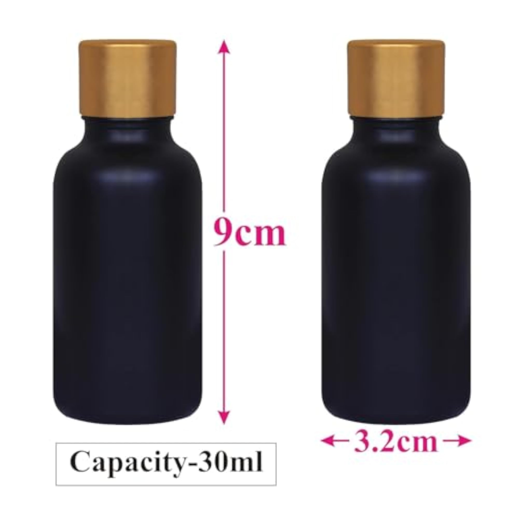 Black Glass Bottles with Metalized Gold Cap Pack of 3
