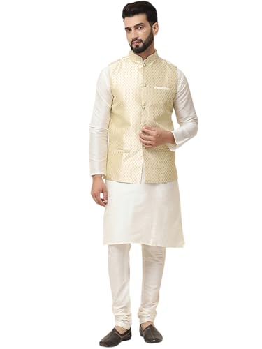 Image of SOJANYA (Since 1958 Men's Silk Blend Kurta Pyjama & Self Design Nehru Jacket Combo