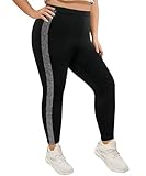TIYOMI Women's Plus Size Pants Full Length 3X Silver Sparkle Ankle Leggings Stretchy Diamond Side Casual Sequin Butt Fit Fall Leggings Bottoms 3XL 22W 24W