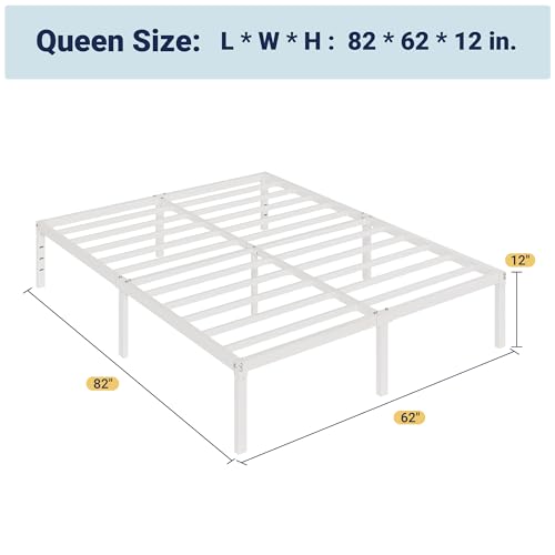 Image of Allewie Queen Bed Frame, 12 Inch Metal Platform Beds with Storage Space, No Box Spring Required and Easy Assembly, White