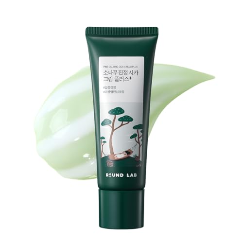 ROUND LAB Pine Cica Calming Cream Plus 60ml Dual-Texture Soothing Cream for Blemish Care Acne-Prone Skin Safe Sebum & Oil Control Intensive Calming Strengthens Skin Barrier Clear & Calm Finish