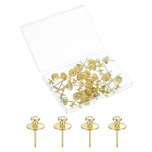 Image of uxcell 50 Pcs Double Headed Picture Hanging Nail, Zinc Alloy Push Pins Picture Hangers Double Headed Thumb Tacks for Hanging Pictures, Gold