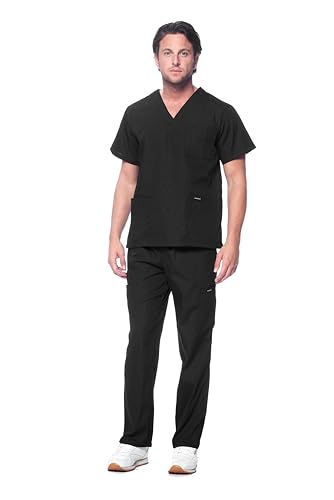 Dagacci Scrubs for Men Set - V-Neck Scrub Top and Cargo Pants - 8 Pockets Men Scrubs Set (Small