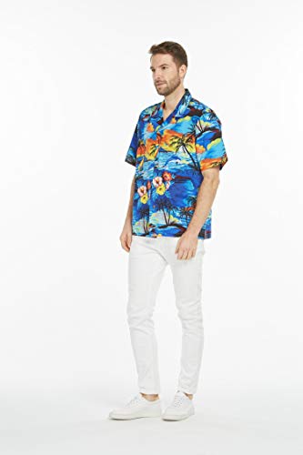 Image of Hawaii Hangover Family Matching Hawaiian Clothes, Sunset Blue | Family matching Hawaiian outfits, Sunset Blue, 100% cotton, machine washable, tropical floral print, luaus, cruises