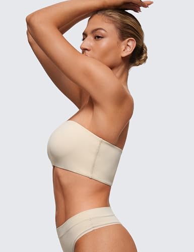 Image of CRZ YOGA Softhold Double Lined Strapless Bralette - Stretchy Smooth Womens Tube Tops Bandeau Wireless T-Shirt Everyday Bra