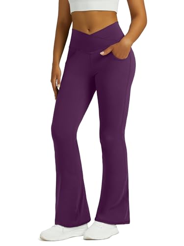 Image of Flare Leggings for Women Yoga Pants with Pockets High Waisted Crossover Flare Yoga Pants Bootcut Yoga Leggings