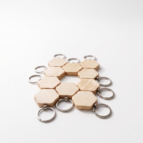 Image of Empty Wooden Keychains, Laser Engravable, Printable & Writable, Pack of 10 Assorted Shapes, 5cm x 3cm