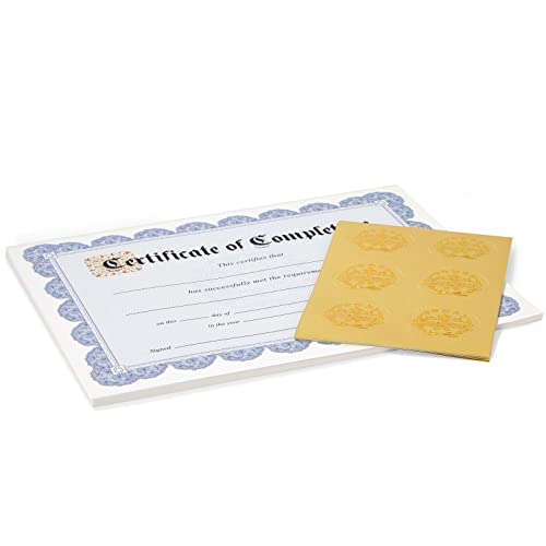 48 Sheets Blue Certificate Of Completion Award Paper With Gold Foil Sticker Seals For Graduation Diploma, Achievement (8.5 X 11 In) #TOP6