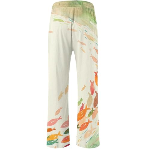 Women Linen Casual Pants Prints Wide Leg Lightweight Holiday Flowy Pant Drawstring Elastic Waisted Summer Palazzo Pants3