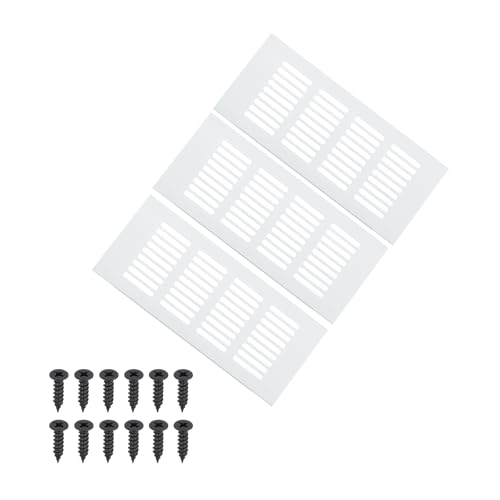 PATIKIL 8 x 3 Inch Door Air Vent Cover, 3 Pcs Heavy Duty Aluminum Grille Ventilation Cover Louvered with Mounting Screws for Cabinet Wardrobe Door, Silver
