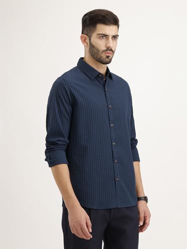 Image of WROGN Men's Tencel Blend Shirt | Striped | Slim Fit