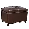 24 leather storage ottoman rectangular foot rest stool with nailhead trim for bedroom living roomdark brown  urban country home decor