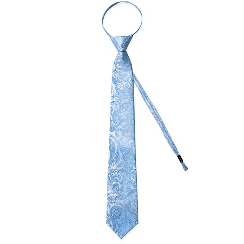 Image of DiBanGu Silk Zipper Ties for Men,Paisley Solid Plaid Pre-tied Tie and Pocket Square Cufflinks Set Formal Adjustable Necktie
