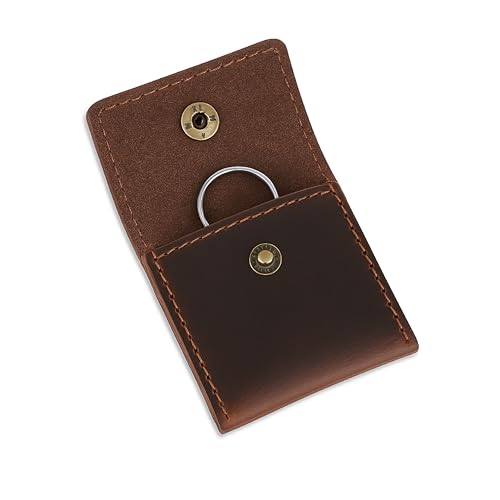 TheAntiq Bolsa de anel de couro, suporte de joias de couro marrom, estojo de casamento para homens e mulheres - bolsa de flor integral para noivado, armazenamento de joias feito à mão, suporte de