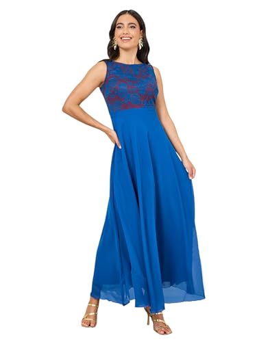 Image of Miss Chase Women's Round Neck Sleeveless Floral Lace Fit & Flare Maxi Dress
