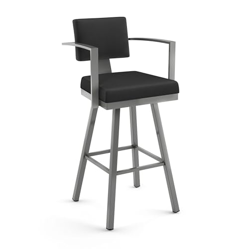Image of Amisco Akers 26 in. Swivel Counter Stool - Black Faux Leather /Grey Metal