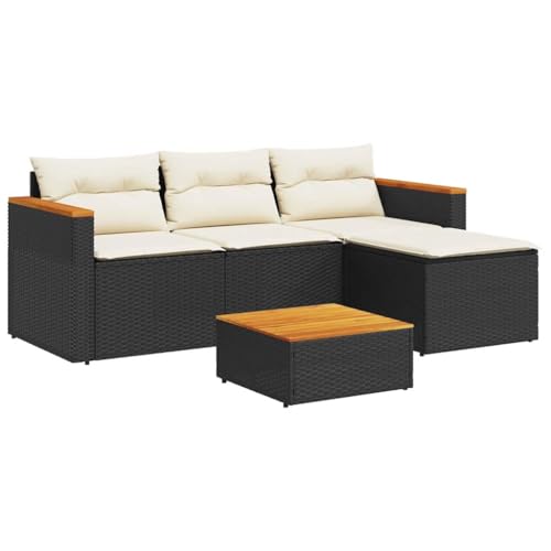 vidaXL Salon de Jardin avec Coussins 3 pcs, Canapés de Patio, Ensemble de Meubles, Mobilier de Terrasse Extérieur, Noir Résine Tressée