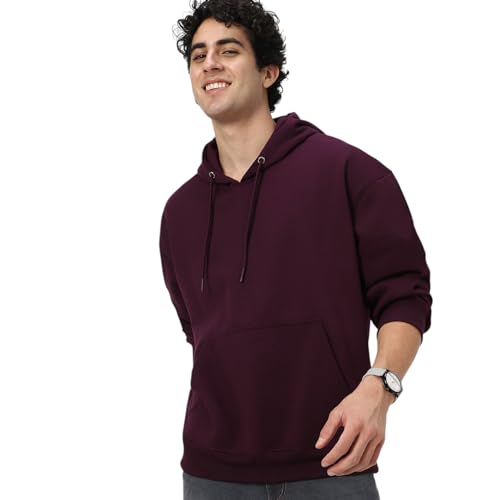 Image of Urbano Fashion Men's Cotton Solid Oversized Hooded Neck Sweatshirt