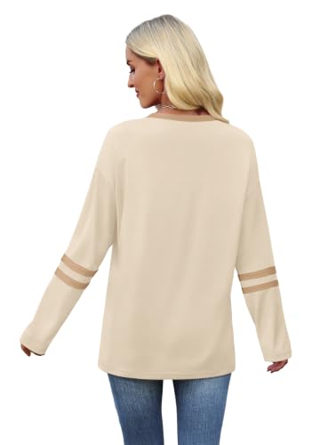 Image of Sampeel Long Sleeve Shirts for Women Color Block Casual Tops Fall Outfits 2026 Basic Tees Trendy Spring Clothes