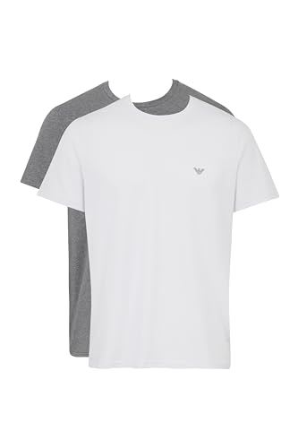 EMPORIO ARMANI 2-Pack Crew Neck T-Shirt Camiseta, Mel.Grey/Bianco, L para Hombre