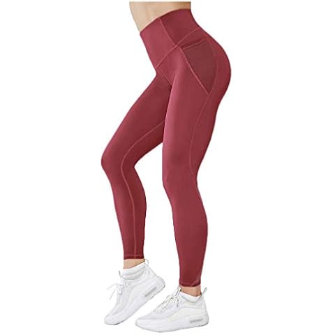 Sudawave Women's Workout Leggings with Pocket Running Active Tights Yoga Pants (Mesh Wine, Large) Cover