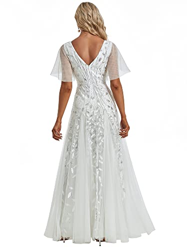 Image of Ever-Pretty Women's Sequin Formal Dresses Evening Gown Sparkly V-Neck Short Sleeve Floor Length Mother of The Bride Dress 736
