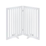 unipaws ペットゲート 置くだけ簡単 木製 折りたたみ式 伸縮可能（幅91-96cm 高さ91.5cm） 玄関/階段/ドア用 ペットガード 小型犬 猫 脱走防止 飛び出し防止 収納便利 室内パーテーション ペットフェンス ペット用柵 犬用ゲート、折り式バリア、ペット用家具フェンス 、白い ホワイト