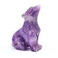 NUZUJX 2Inch Wolf Stone Statue,Determined Wolf Polished Healing Crystal Hand-Carved Gemstone Crystal Figurine Animal Collection Sculpture (Amethyst)