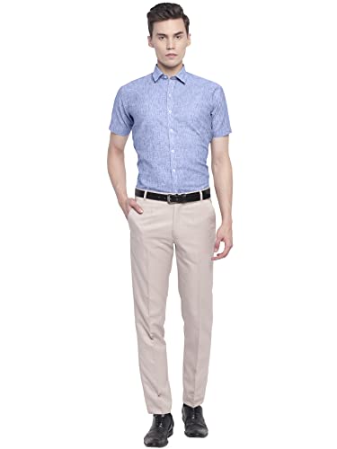 Image of GHPC Cotton Linen Plain Solid Half Sleeves Regular Fit Formal Shirt for Men