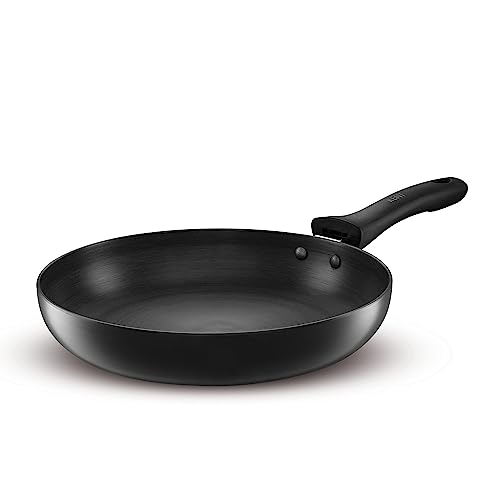 KENT Hard Anodised Frying Pan 22 CM | 1.4L | Non-Reactive, Toxic & Staining Food Grade Surface | 3.25mm Thick Base for Uniform Heating | Cool Touch Bakelite Handle | Induction Friendly, Black