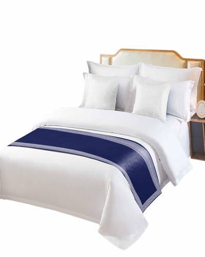 Twin Bed Runner Geometric Back Print Pattern Bedding Runner Scarves Decorative Bed Scarf, Classic Greek Key on Navy Blue Soft Bedding Scarf for Bedroom Hotel Wedding 83x20in