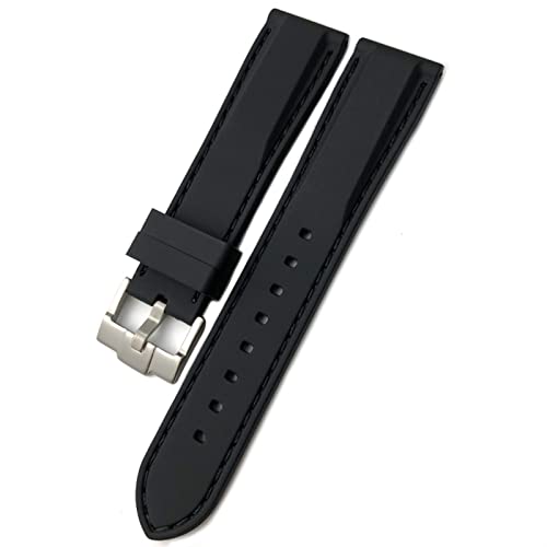 Bracelet de montre en caoutchouc noir 20 mm compatible Seiko en silicone souple