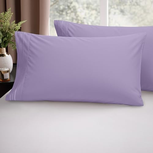 Image of Elegant Comfort Luxury Ultra-Soft 2-Piece Pillowcase Set 1500 Thread Count Egyptian Quality Microfiber Double Brushed-100% Hypoallergenic-Wrinkle Resistant, Standard /Queen Size, Lilac