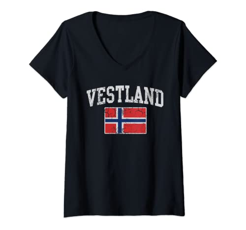 Mujer Vestland Noruega Bandera Norge Noruega Familia Hombres Mujeres Niños Camiseta Cuello V