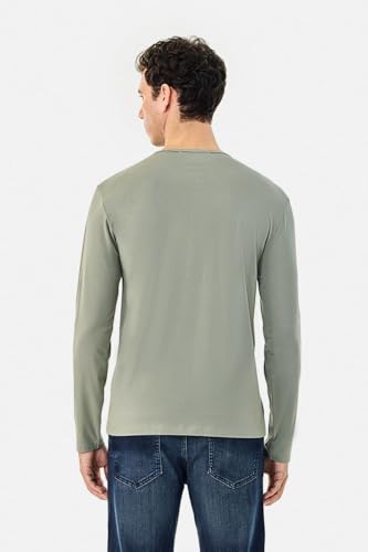Image of SNITCH Men's T-Shirt | Regular Fit Henley Neck Full Sleeve Solid Pattern | Stretchable Rayon Cotton Spandex Blend Breathable Fabric for Casual & Everyday Wear