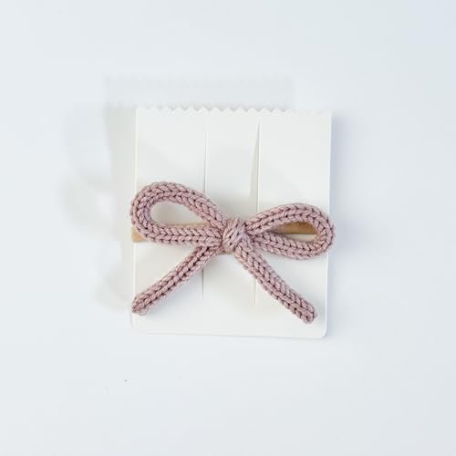 Handmade Knit Bow Headband, Dusty Rose Pink, Nylon Elastic Band, for Newborn to Toddler Girls, Soft Stretch Hair Accessory