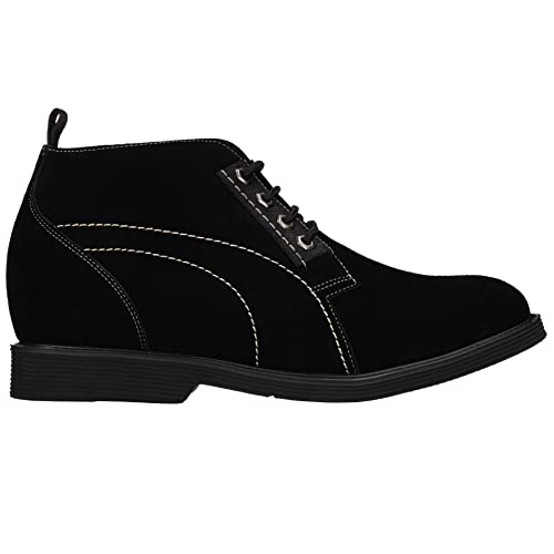 CALTO Men's Invisible Height Increasing Elevator Shoes - Black Suede Leather Chukka Lace-up Ankle Boots - 3.2 Inches Taller - K9913 - Size 9 D(M) US2
